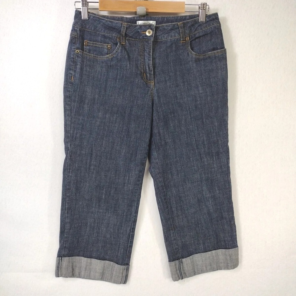 Coldwater Creek Denim Capris Women's Petite 10P Cuffed Stretch Vintage Dark Wash